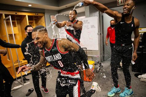 Damian lillard put the perfect cap on the greatest playoff performance in portland trail blazers franchise history. Blazers Shower Lillard in Postgame Celebration After Bulls Win - Blazer's Edge