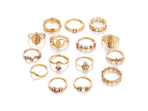 18k Gold Plated 15pc Assorted Ring Set