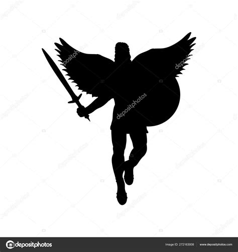 Ares God War Wings Silhouette Ancient Mythology Fantasy — Stock Vector