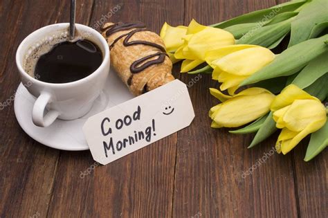 120+ best good morning coffee images for whatsapp & fb. Cup of coffee, tulips and Good morning massage — Stock ...