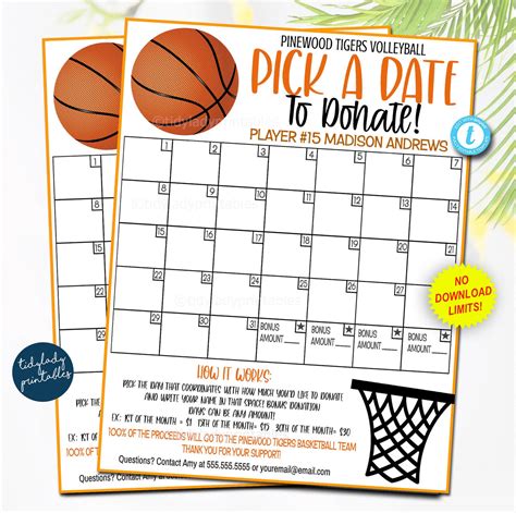 Basketball Pick A Date To Donate Printable Flyer — Tidylady Printables