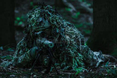 Sniper Wearing Ghillie Suit Stock Image Image Of Military Force