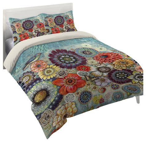 Blue Bird Boho Queen Comforter Contemporary Comforters And