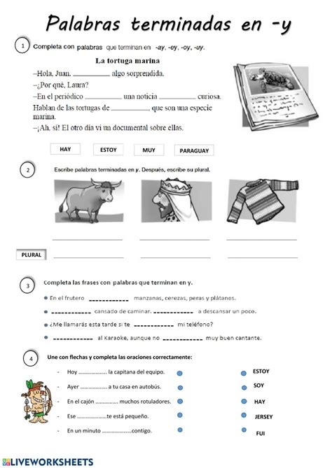 Ejercicio de ORTOGRAFÍA. PALABRAS TERMINADAS EN -Y