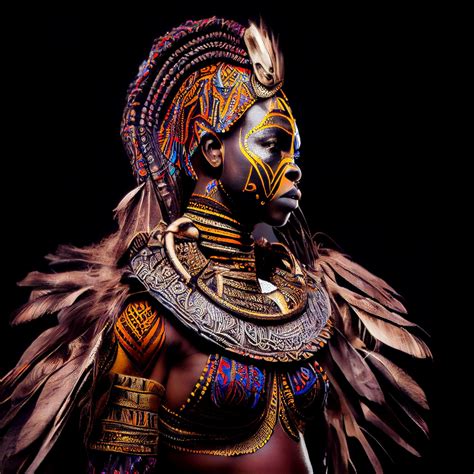 Bright And Bold Ai Generated Portrait Of An African Warrior Woman In Colorful Ceremonial Garb