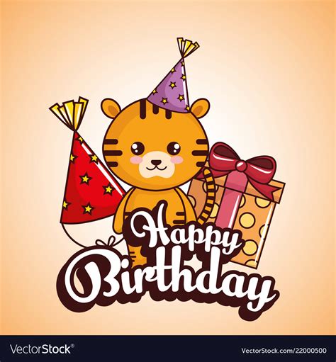 Happy Birthday Card With Cute Tiger Royalty Free Vector