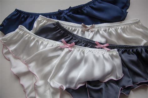 Micro Silky Satin French Knickers Blue With Blue