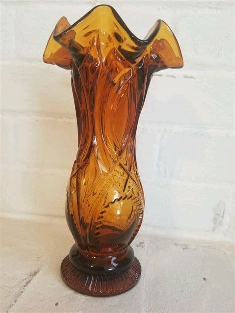 amber brown ruffled art glass vase midcenturymodern glass art art glass vase mid century glass