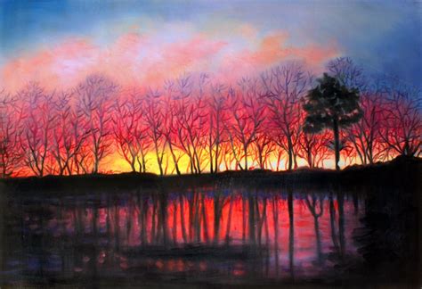 Custom Sunset Landscape Mixed Media Oil Painting Instapainting
