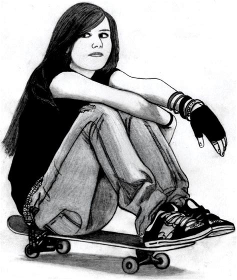 Girl Skateboarder Drawing Skater Girl Closeup By