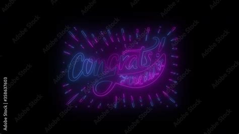 Congrats Congratulation Neon Sign Fluorescent Light Glowing On Black