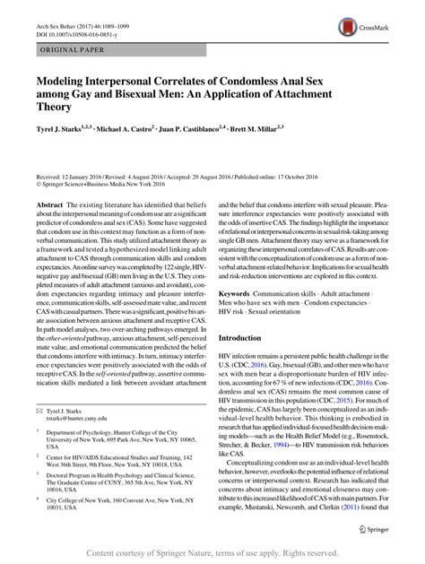 Modeling Interpersonal Correlates Of Condomless Anal Sex Among Gay And Bisexual Men An