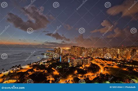 Sunset In Honolulu Overlooking Waikiki Beach Stock Photo Image Of