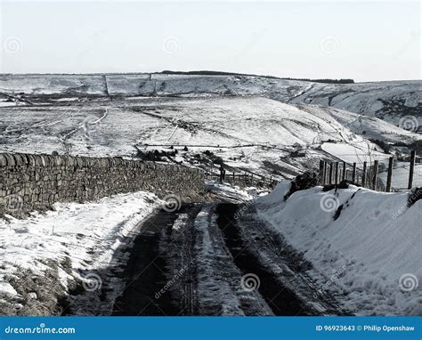 Yorkshire Moors Covered In Snow With Road Stock Image Image Of