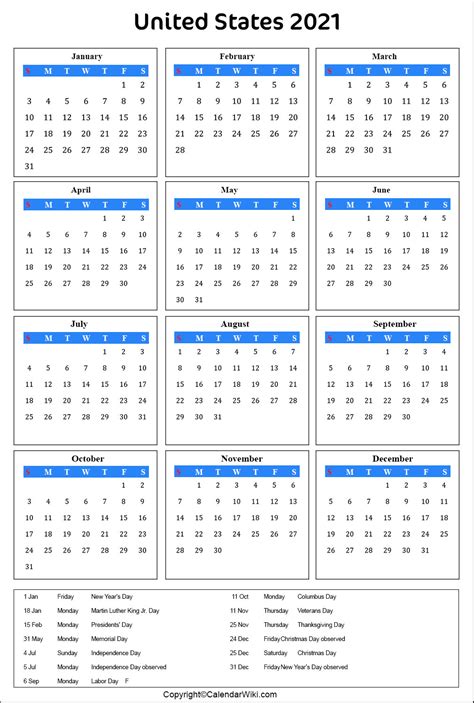 Printable Us Calendar 2021 With Holidays Public Holidays Calendar