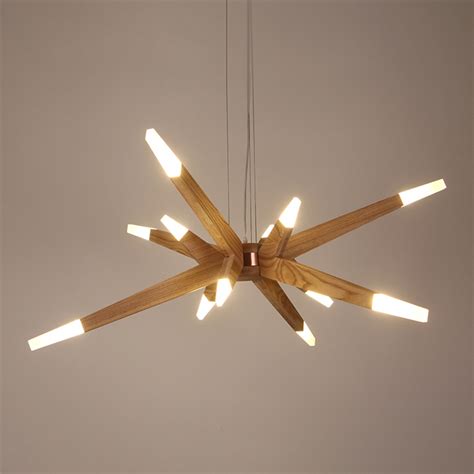 Modern Led Chandelier Light Sputnik Wood Pendant Lamp Ceiling Lighting