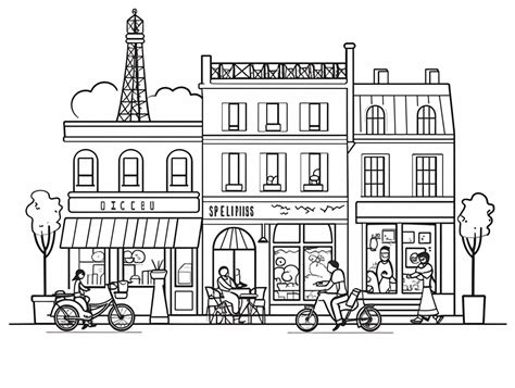 Cozy Parisian Cafe Drawing To Color Coloring Page