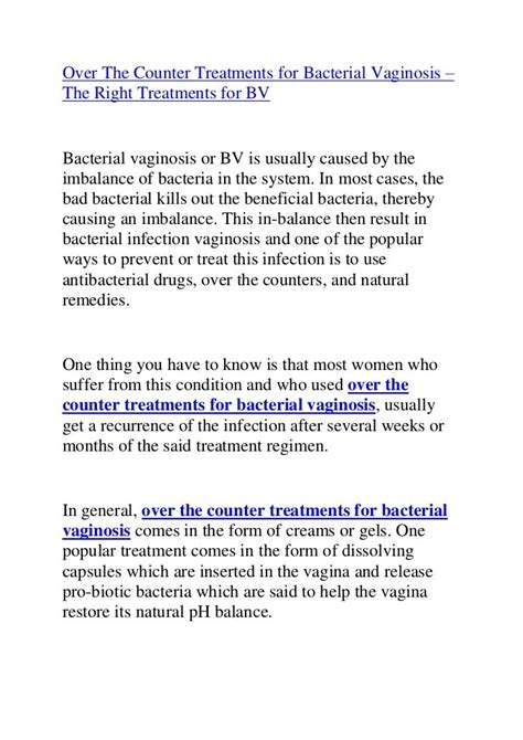Over The Counter Treatments For Bacterial Vaginosis