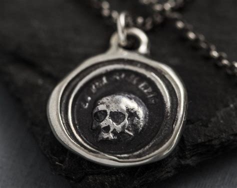 Skull Necklace A Memento Mori From Latin Antique Wax Seal Etsy Gold Skull Necklace Skull