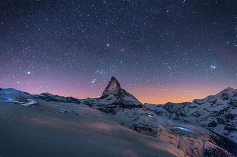 Night Winter Landscape Of Matterhorn Photograph By Coolbiere Photograph