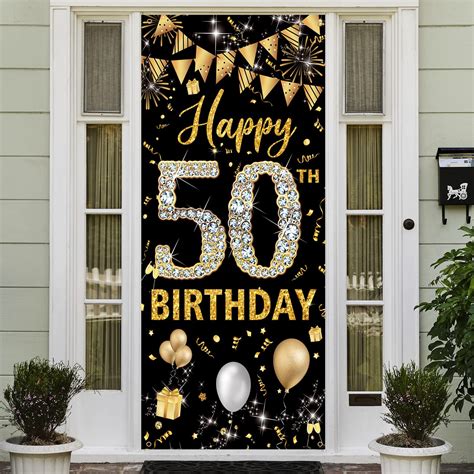 Buy 50th Birthday Decorations Door Banner Black Gold Happy 50th