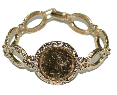 14k Solid Yellow Gold 1888 S 5 Liberty Coin Womens Bracelet 65