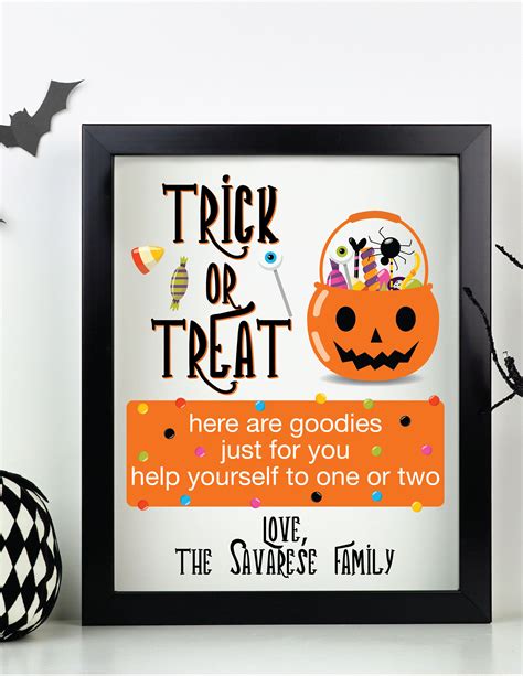 Personalized Trick Or Treat Halloween Printable Sign Please Take A Treat Digital File