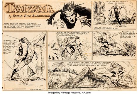 Burne Hogarth Tarzan 1003 Sunday Comic Strip Original Art Dated Lot