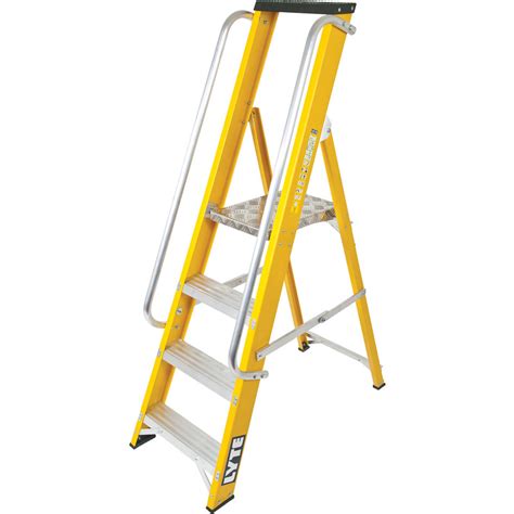 It has not only a top handrail but also two support bars on buying a safety step ladder for seniors is never easy. Lyte Heavy Duty Fibreglass Platform Step Ladder With ...