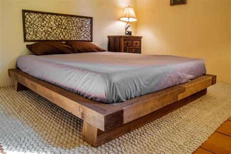Wood Bed Frame Rustic Reclaimed Salvaged Timber Full Queen Etsy Rustic Wood Bed Frame