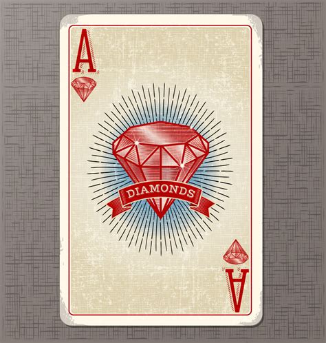 Vintage Playing Card Vector Illustration Of The Ace Of Diamonds