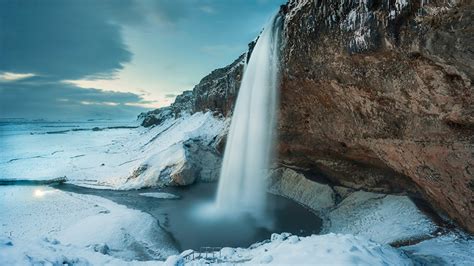 Wallpaper Iceland Cliff Nature Winter Waterfalls Snow