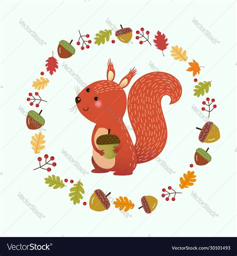 Cartoon Squirrel With Autumn Leaves Royalty Free Vector