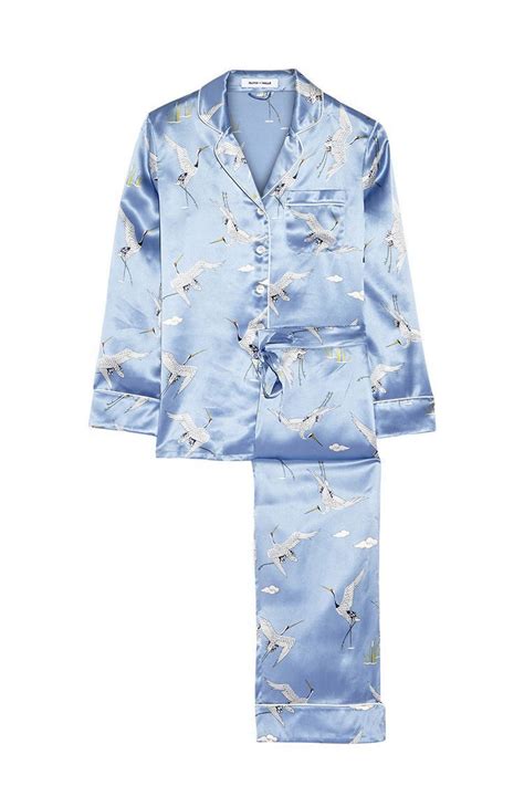 Olivia Von Halle Lila Printed Silk Satin Pajama Set Satin Pyjama Set