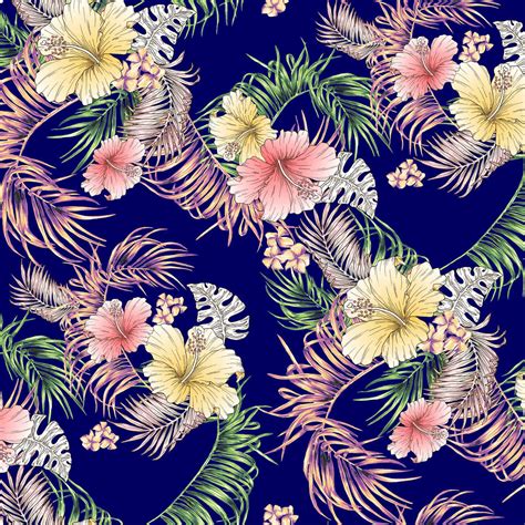 Navy Coral Floral Tropical Prints On Hi Multi Chiffon Washed Fabric