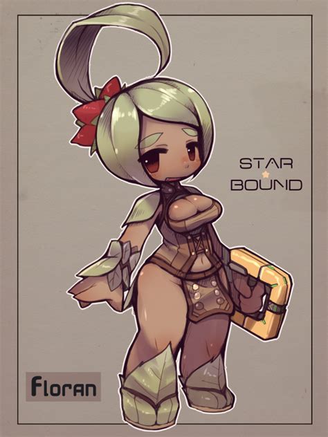 crab man floran starbound 1girl blush border breasts brown background cleavage cleavage