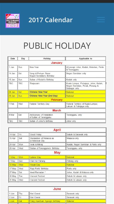 Malaysia public holidays 2017 calendar & countdown. 2017 Calendar Malaysia - Android Apps on Google Play