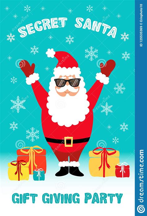 Cute Cartoon Secret Santa Party Flyer Stock Vector Illustration Of