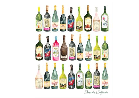 Wine Bottle Watercolor Painting Art Print Temecula Wine Country Pink