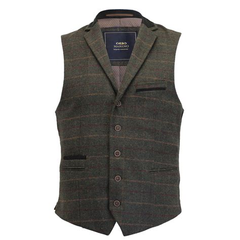 Mens Mareno Waistcoat Wool Mix Formal Vest Herringbone Tweed Check