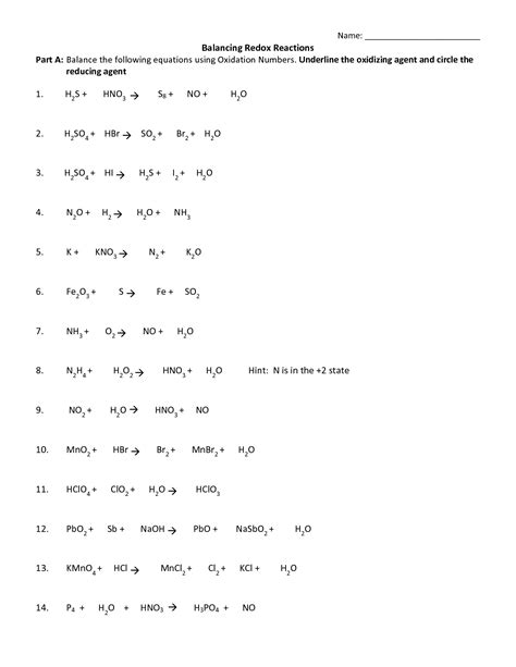 Oxidation Reduction Reactions Worksheet