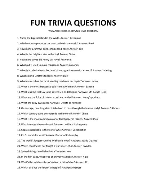 The trivia questions file has all the questions and answers, you will only need 1 copy of this file. 127 Best Fun Trivia Questions and Answers That Will Entertain Anyone