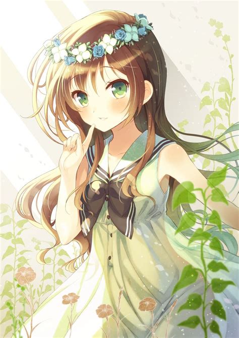 Anime Girl With Flower Wreath Cute Anime And Manga