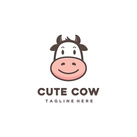 Funny Head And Smile Cow Cartoon Happy Cow Logo Design Illustration