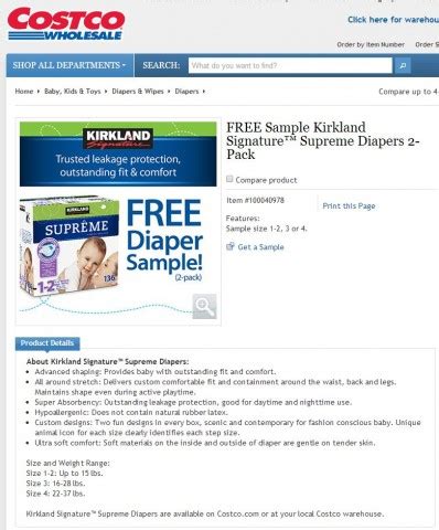 Free Sample Of Kirkland Signature Supreme Diapers