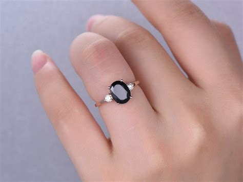 3 Stone Black Diamond Oval Engagement Ring 2 Carat Oval Etsy