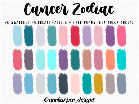 Cancer Zodiac Procreate Palette Hex Color Codes Instant Etsy