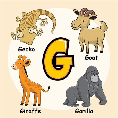Animals Alphabet Letter G For Giraffe Gorilla Gecko Goat 3281055 Vector