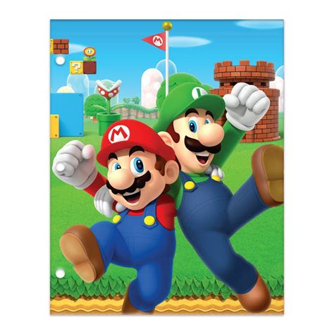 Nintendo Super Mario Brothers 2 Pocket Paper Folder 3 Hole Punched