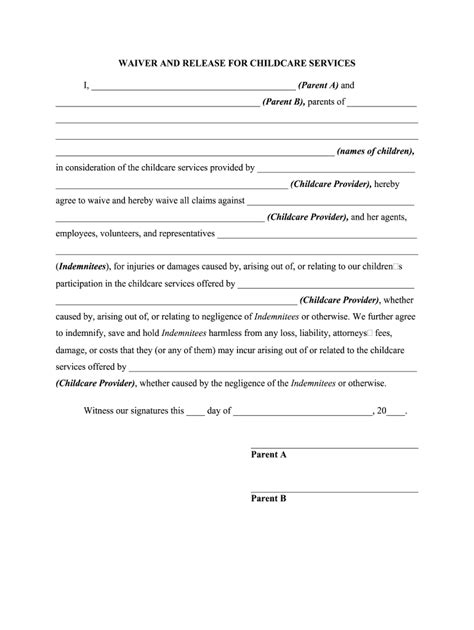 Waiver Daycare Form Fill Online Printable Fillable Blank Pdffiller